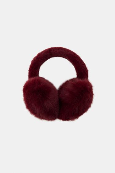 HEART-SHAPED FAUX FUR EARMUFFS - Dark red by Zara