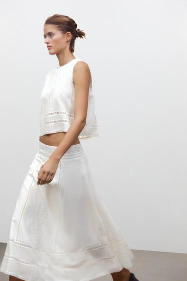 ZW COLLECTION EMBROIDERED MIDI SKIRT - Ecru by Zara - Image 2