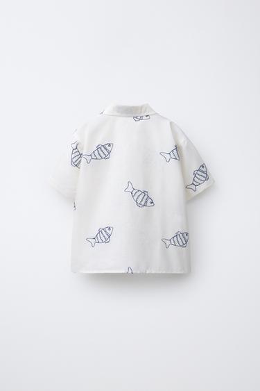 CHEMISE BOWLING IMPRIMÉ POISSONS - Écru de Zara - Image 1