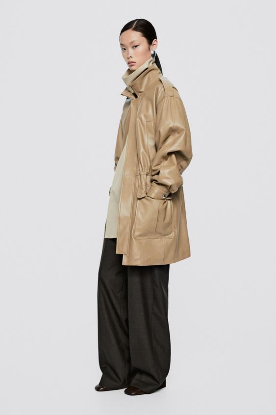 Parka detalle fruncido piel napa - LIMITED EDITION - Visón oscuro de Zara - Imagen 0