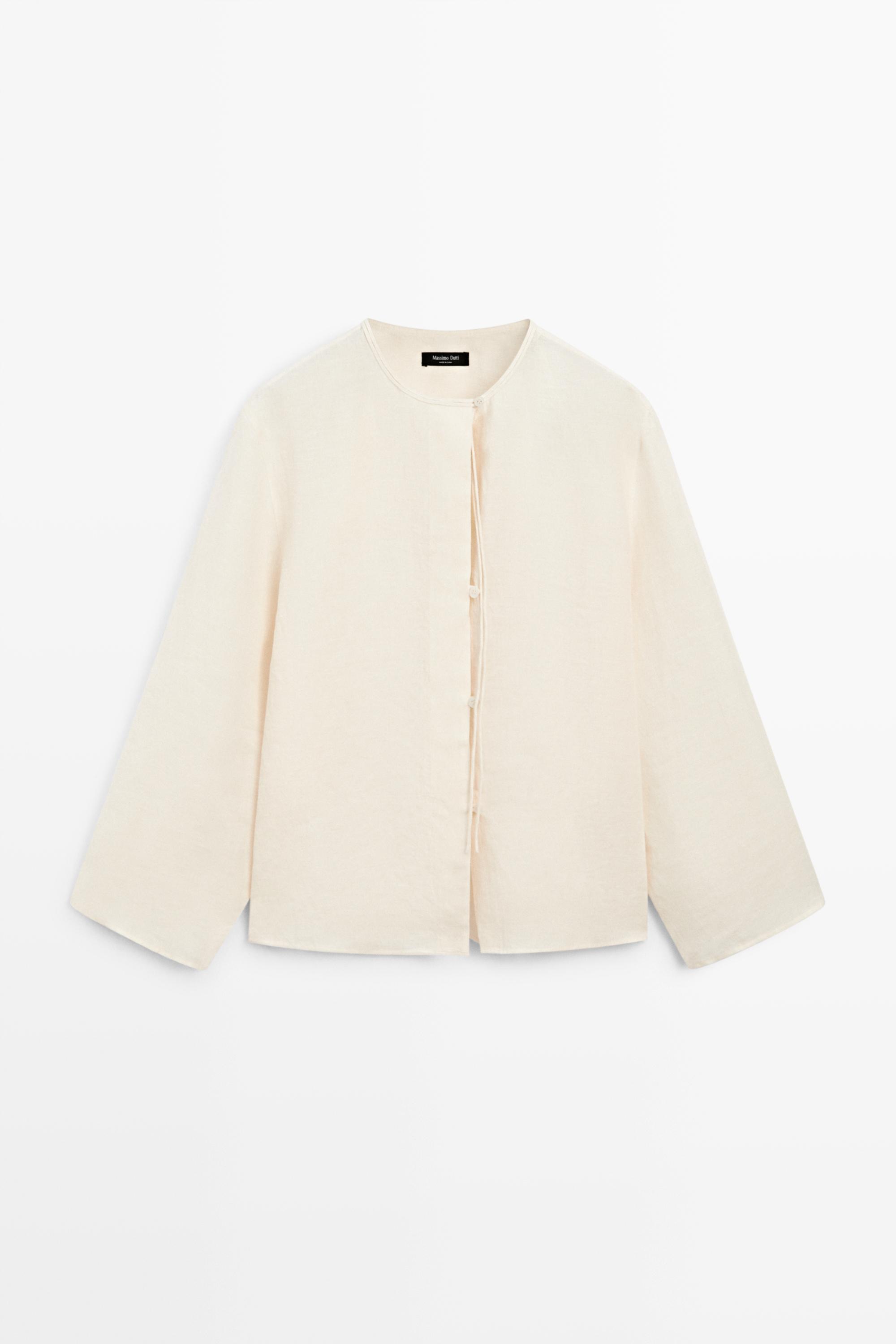 100% linen shirt with neckline detail