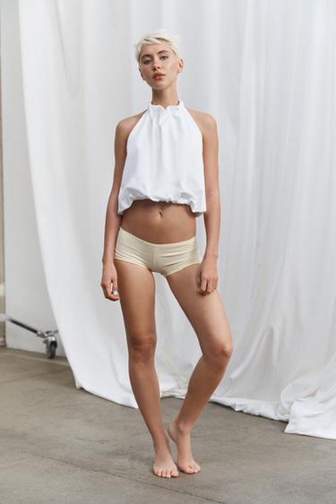 Zara HEAVY COTTON BALLOON HALTER TOP - White - Image 0