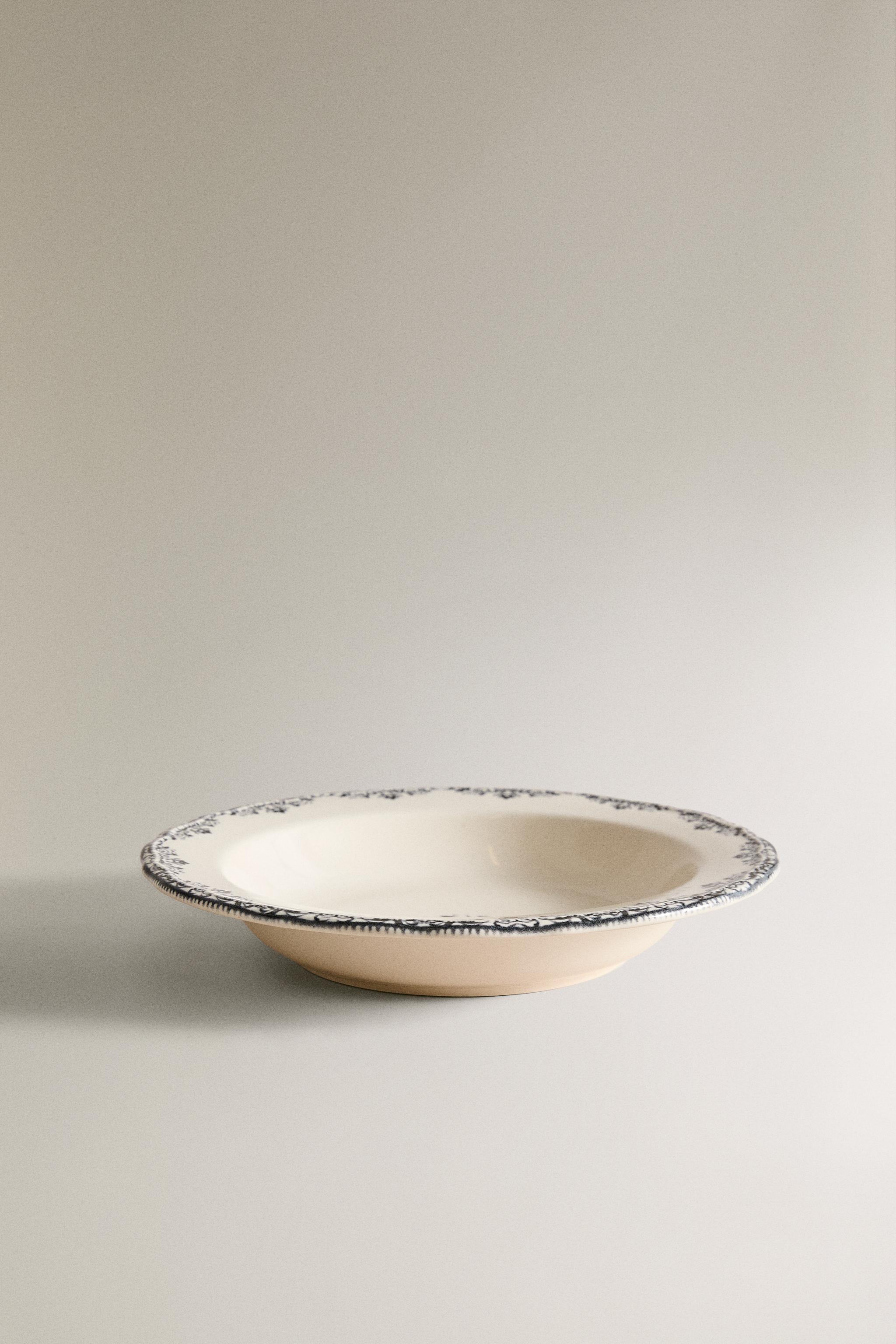 EARTHENWARE SOUP PLATE WITH PLACED DESIGN - Blue / Gray | ZARA