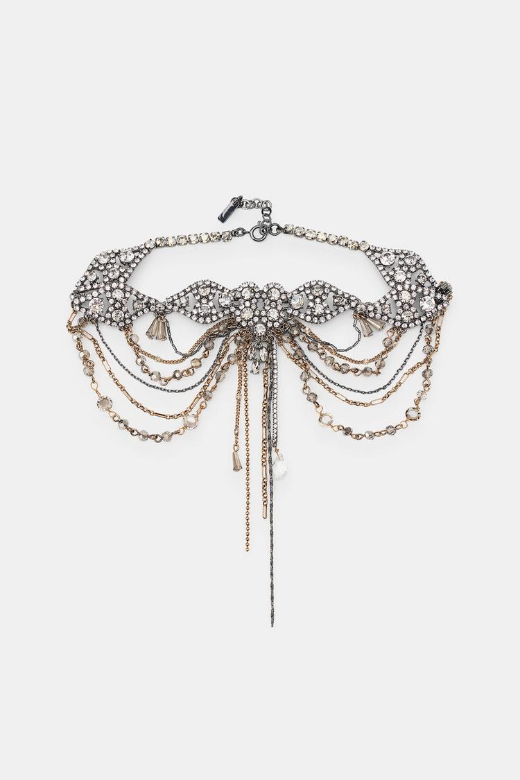 COLLAR TIPO CHOKER DE CADENA COMBINADA CON CRISTALES 3
