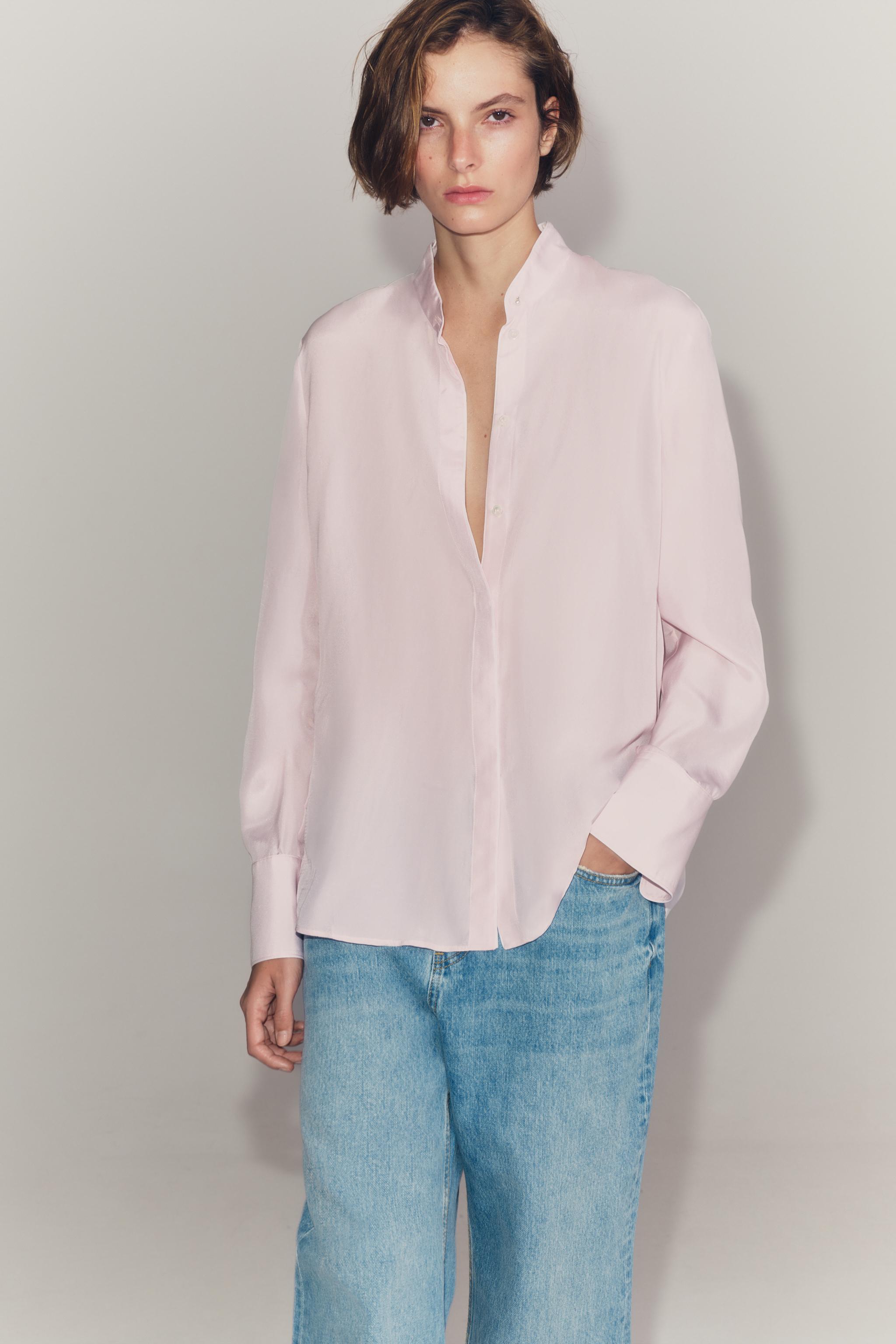 Женские рубашки Zara CONTRASTING SILK ZW COLLECTION SHIRT — фото 5