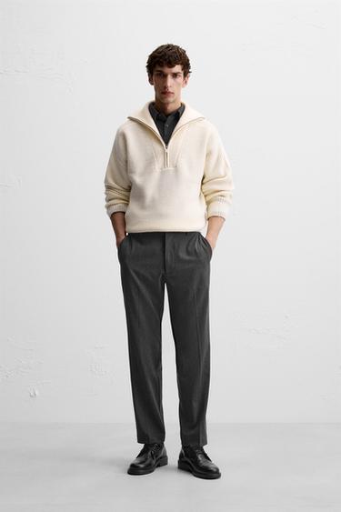 Zara STRIPED STRAIGHT FIT PANTS - Dark gray - Image 0