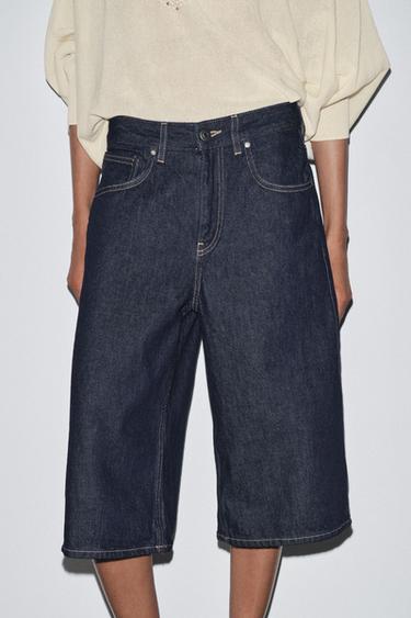 Zara ZW COLLECTION DENIM LONG SHORTS - Blue