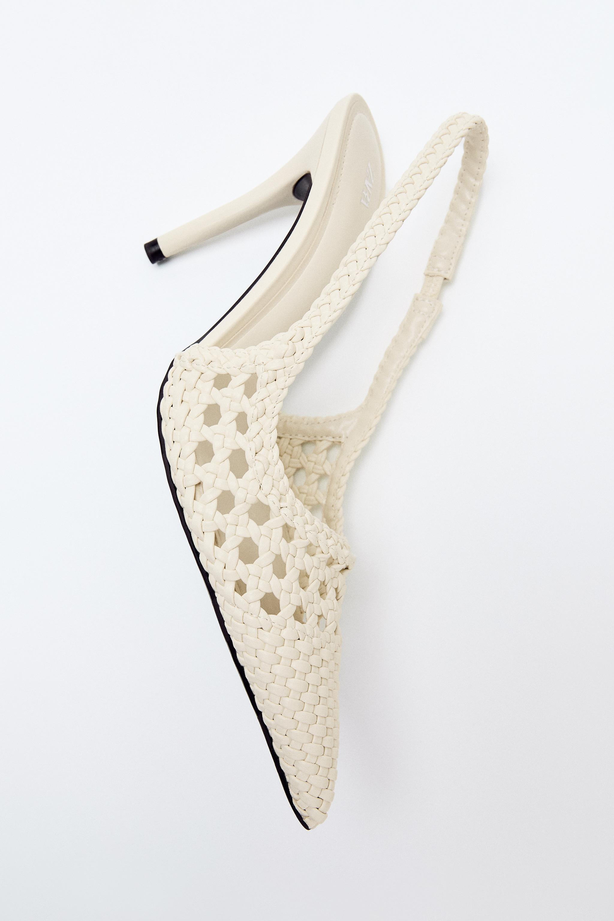 BRAIDED SLINGBACK HEELS — white