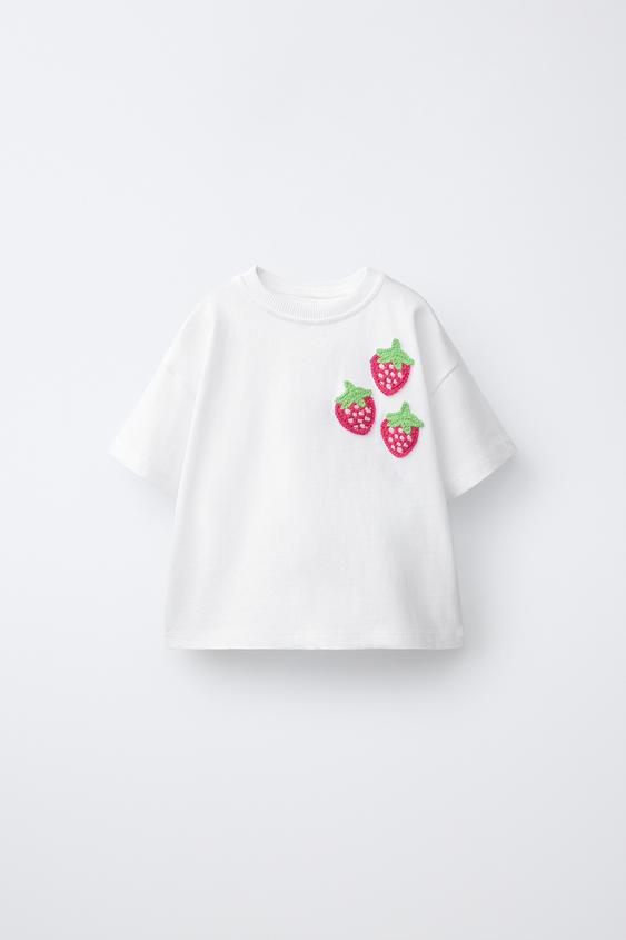 CAMISETA FRUTAS CROCHÊ - Branco-marfim da Zara - Imagem 0