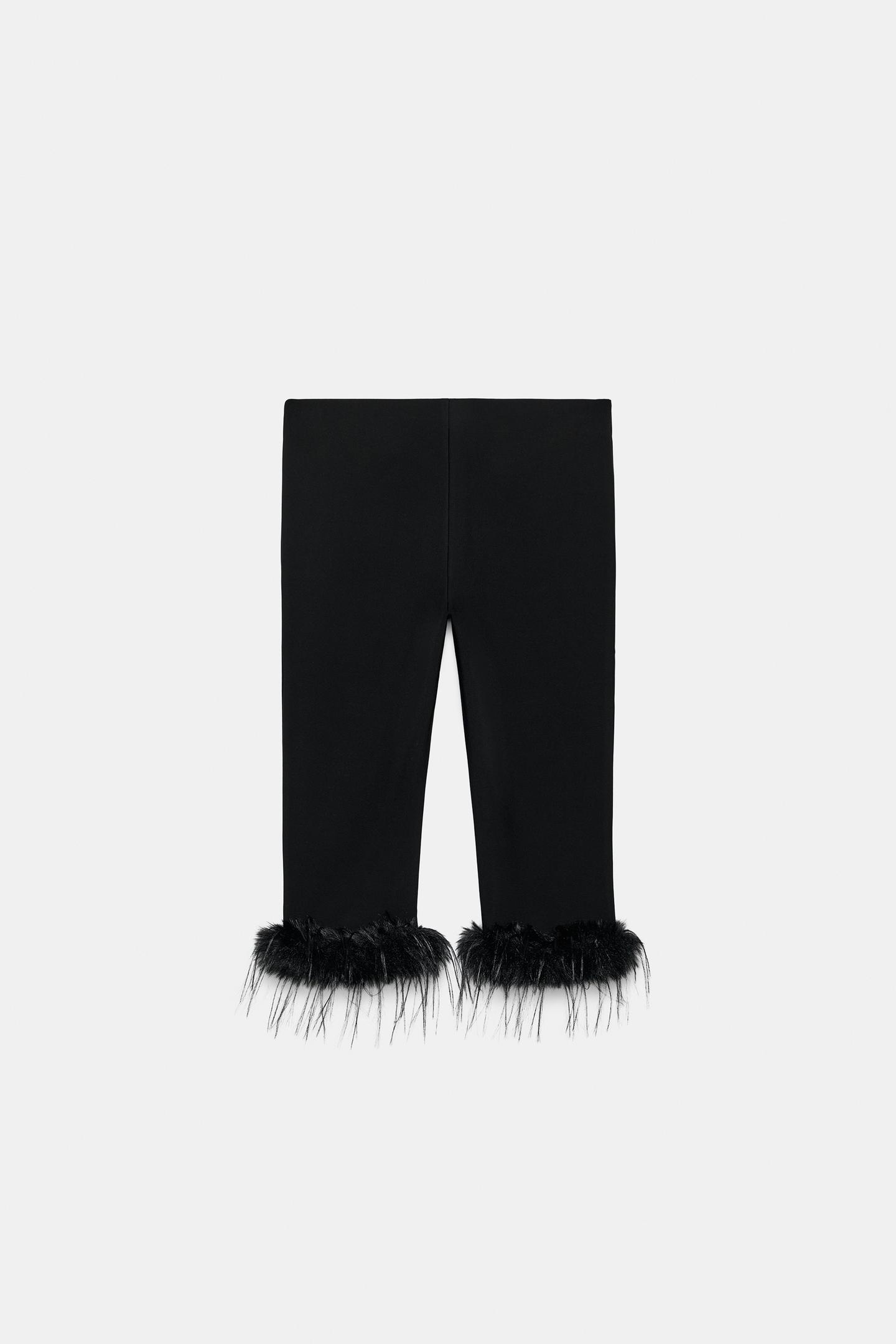 Женские брюки Zara Faux Fur Effect Combined Capri, цвет: Чёрный — фото 8