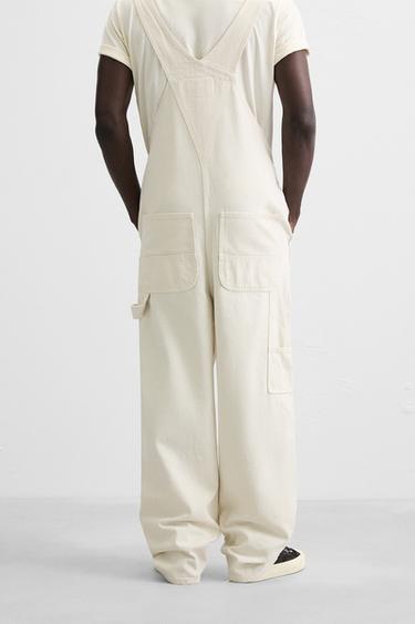 SALOPETTE EN DENIM POCHE DE CHARPENTIER - Écru de Zara - Image 3