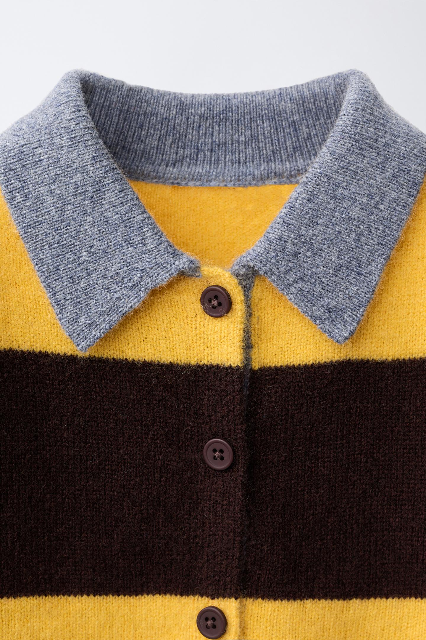 Детский кардиган Zara 100% Wool Striped, цвет: Горчичный — фото 3