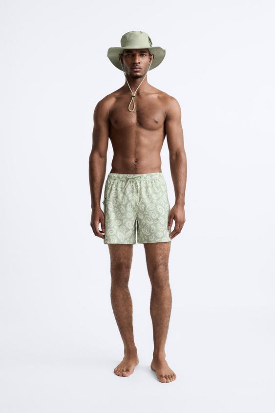 PAISLEY PRINT SWIMMING TRUNKS Pastel green ZARA Australia