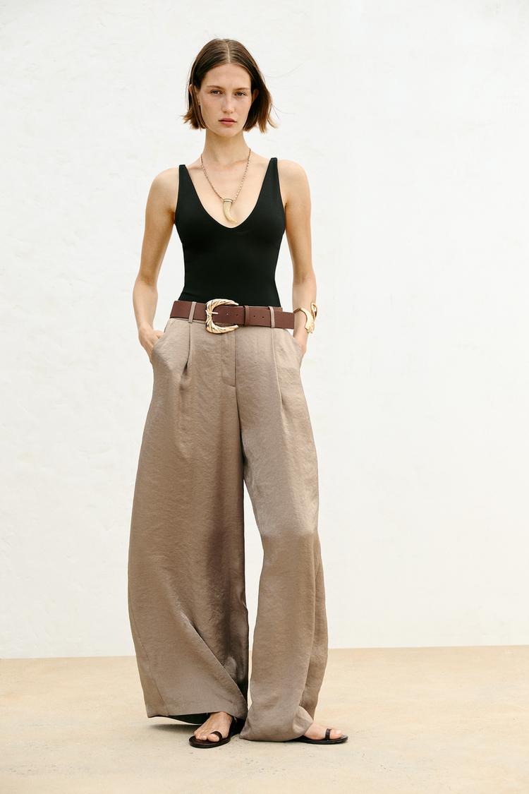 Pantalon Large Pantalon Simili Cuir Camel Zara Pantalon Legging