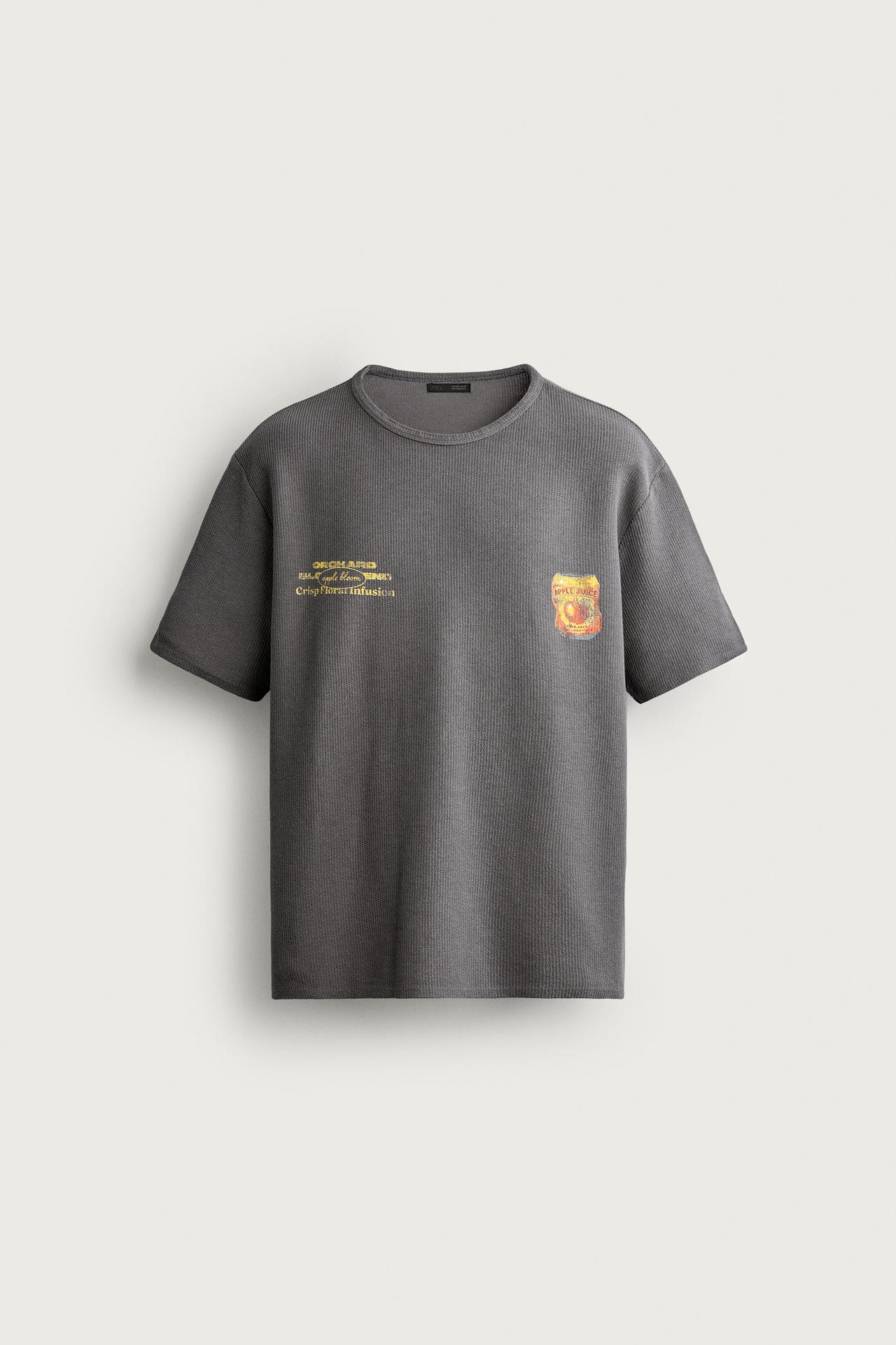 WASHED PRINTED KNIT T-SHIRT — Anthracite grey