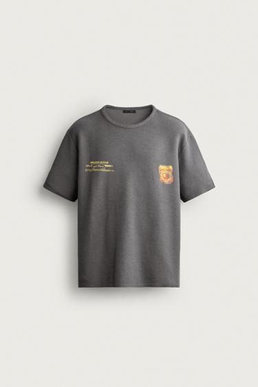 WASHED PRINTED KNIT T-SHIRT - Anthracite grey by Zara