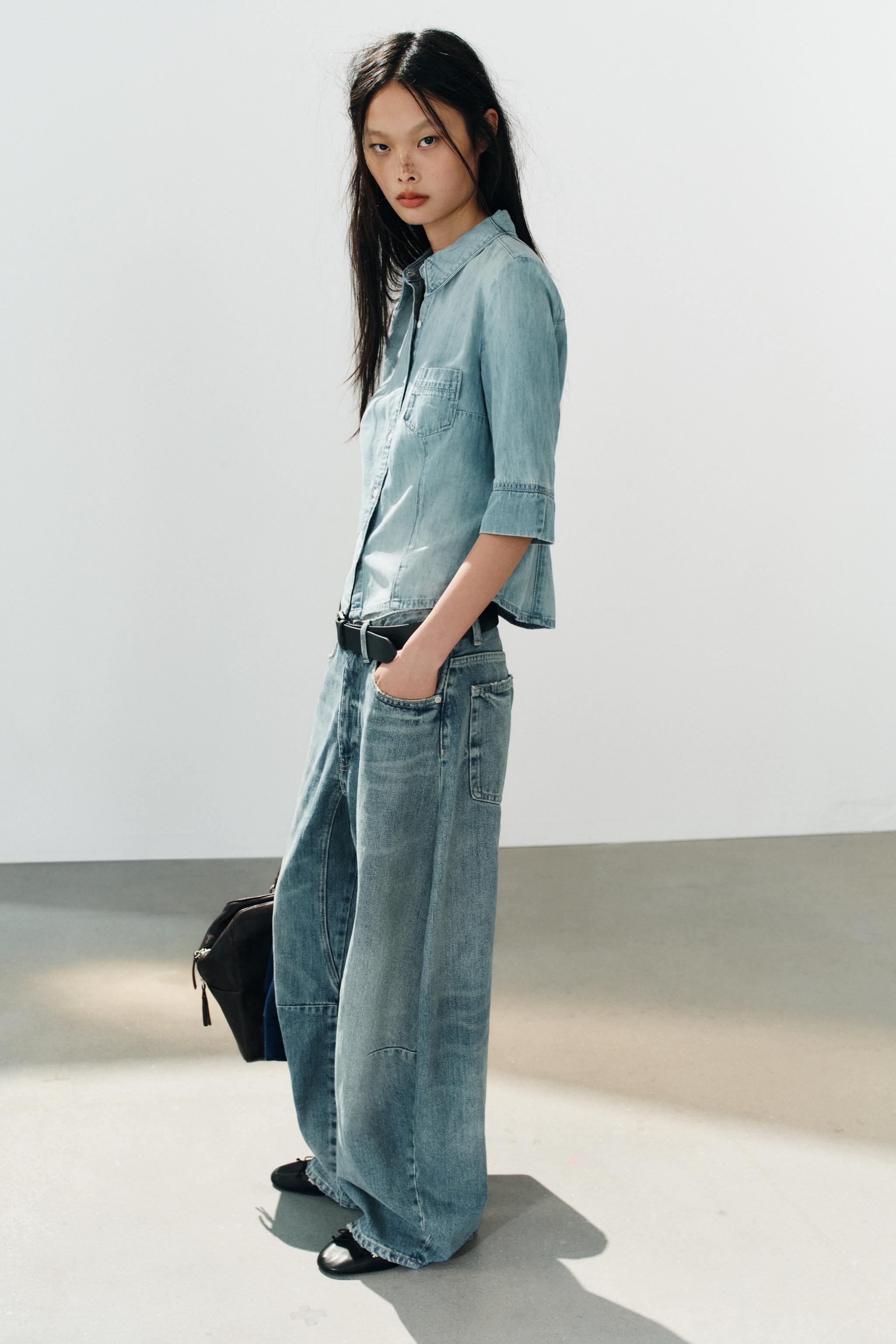 Zara TRF VÜCUDA OTURAN DENIM GÖMLEK görsel 3