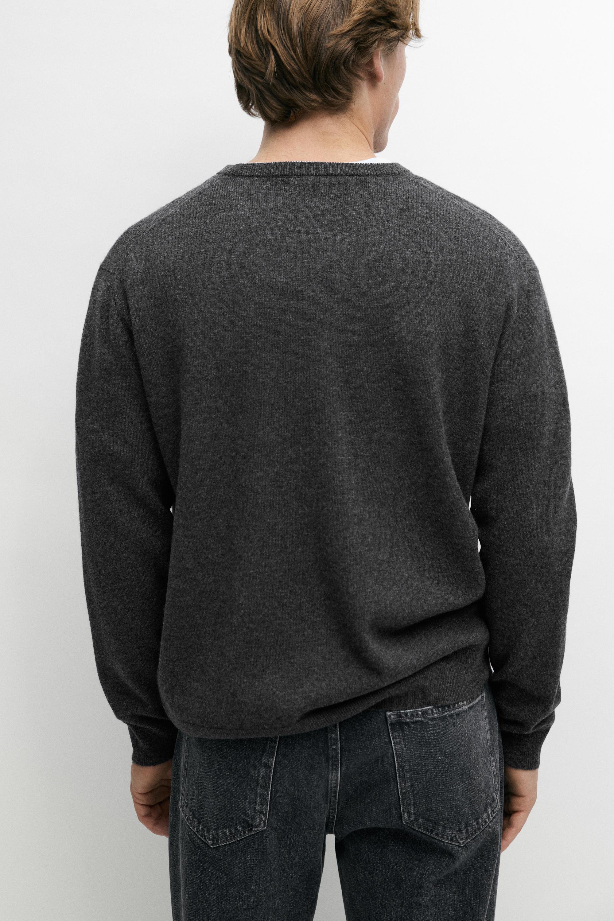 Wool-blend knit henley neck sweater