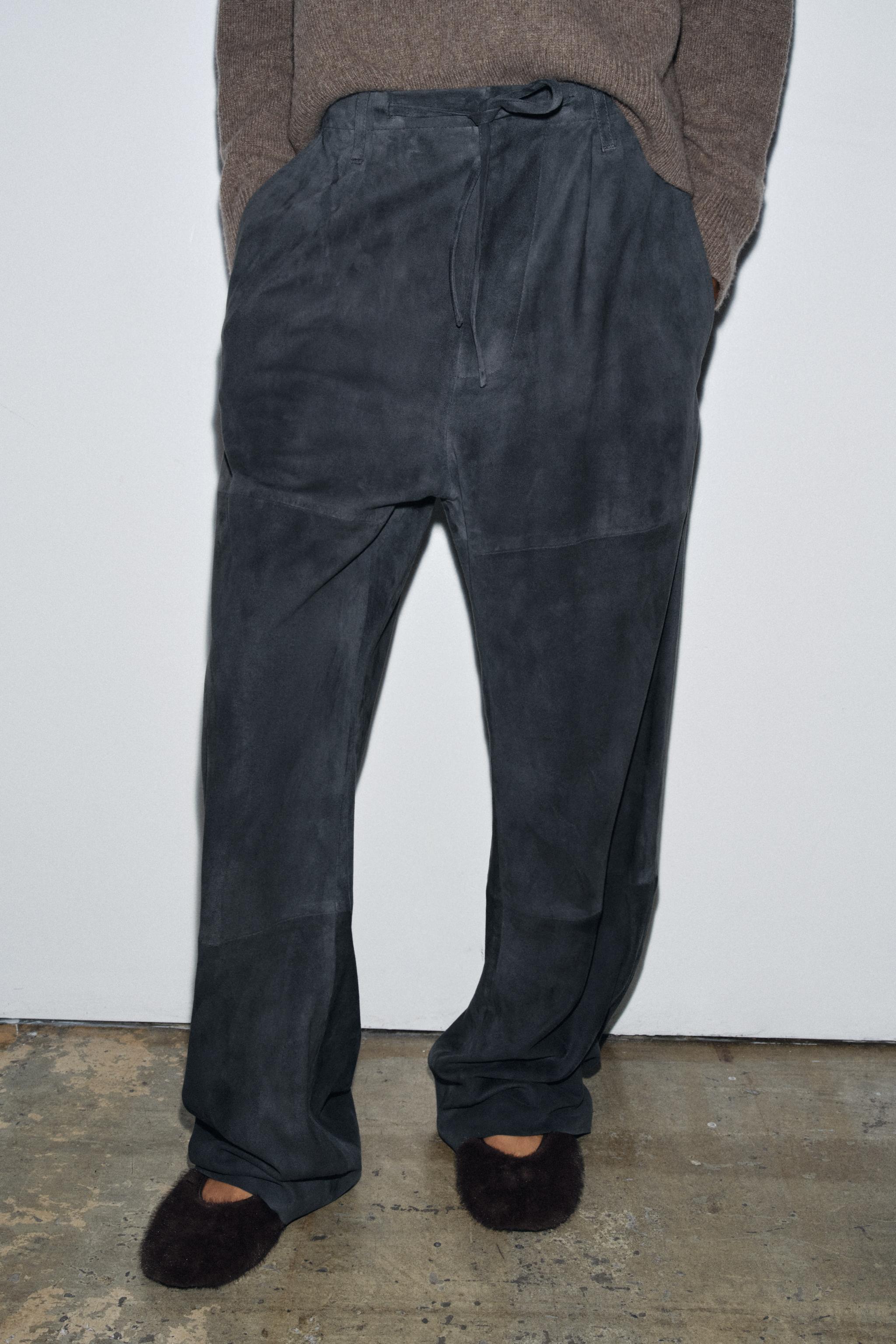 LIMITED EDITION SUEDE LEATHER TROUSERS Burgundy ZARA United