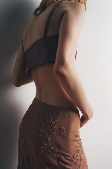 FAUX LEATHER STRAPPY BRALETTE - Burgundy by Zara - Image 2
