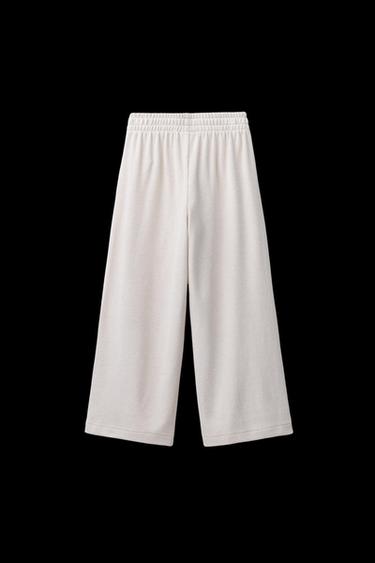 Zara SOFT TOUCH WIDE LEG PANTS - Ecru