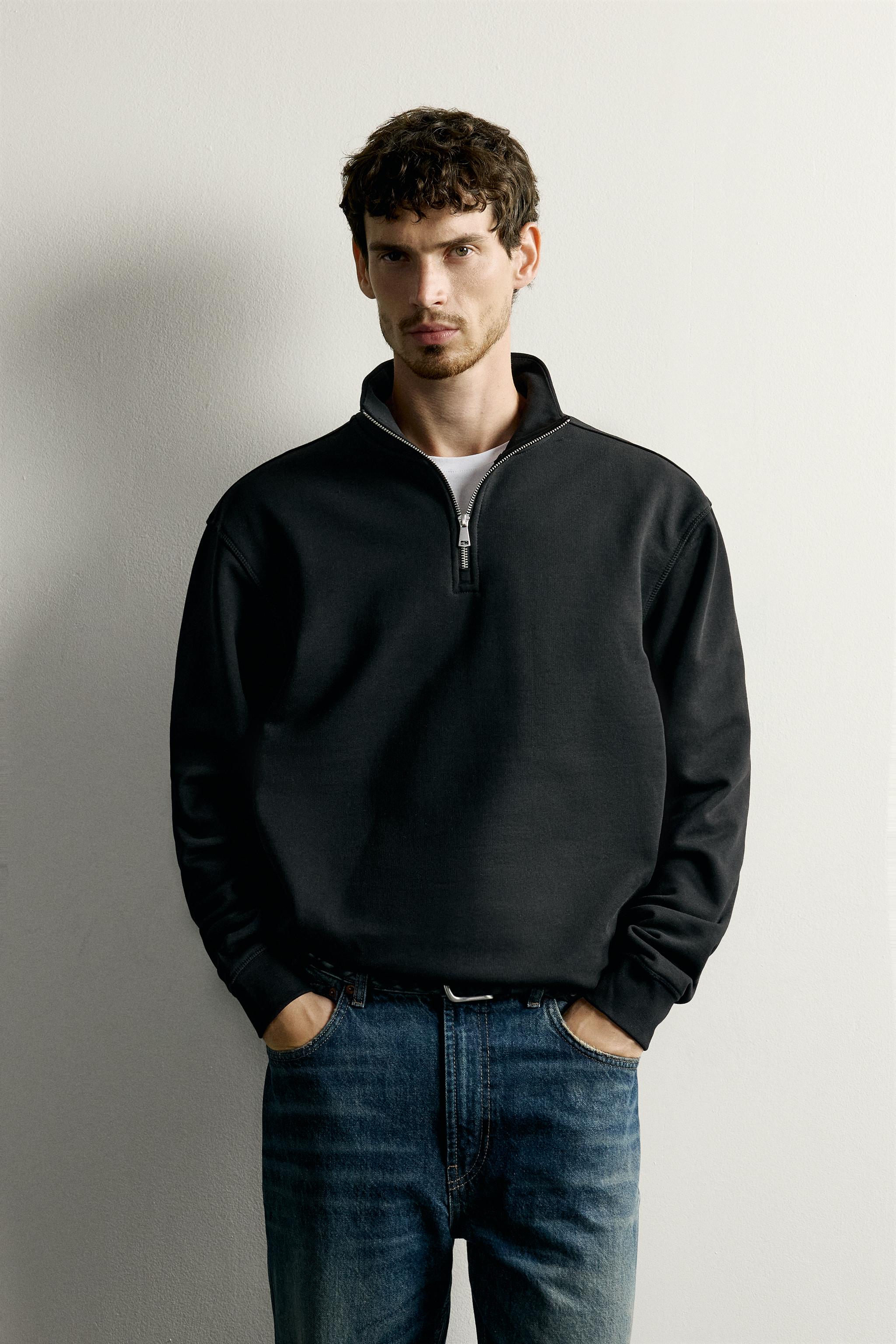 BASIC QUARTER-ZIP SWEATSHIRT — Black