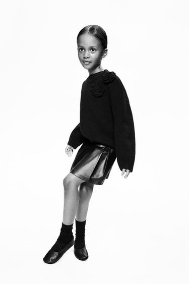 Zara BOW FAUX LEATHER SKORT - Black - Image 0