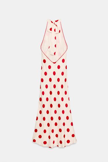 ROBE MI-LONGUE HALTER À POIS - Blanc / Rouge de Zara - Image 9