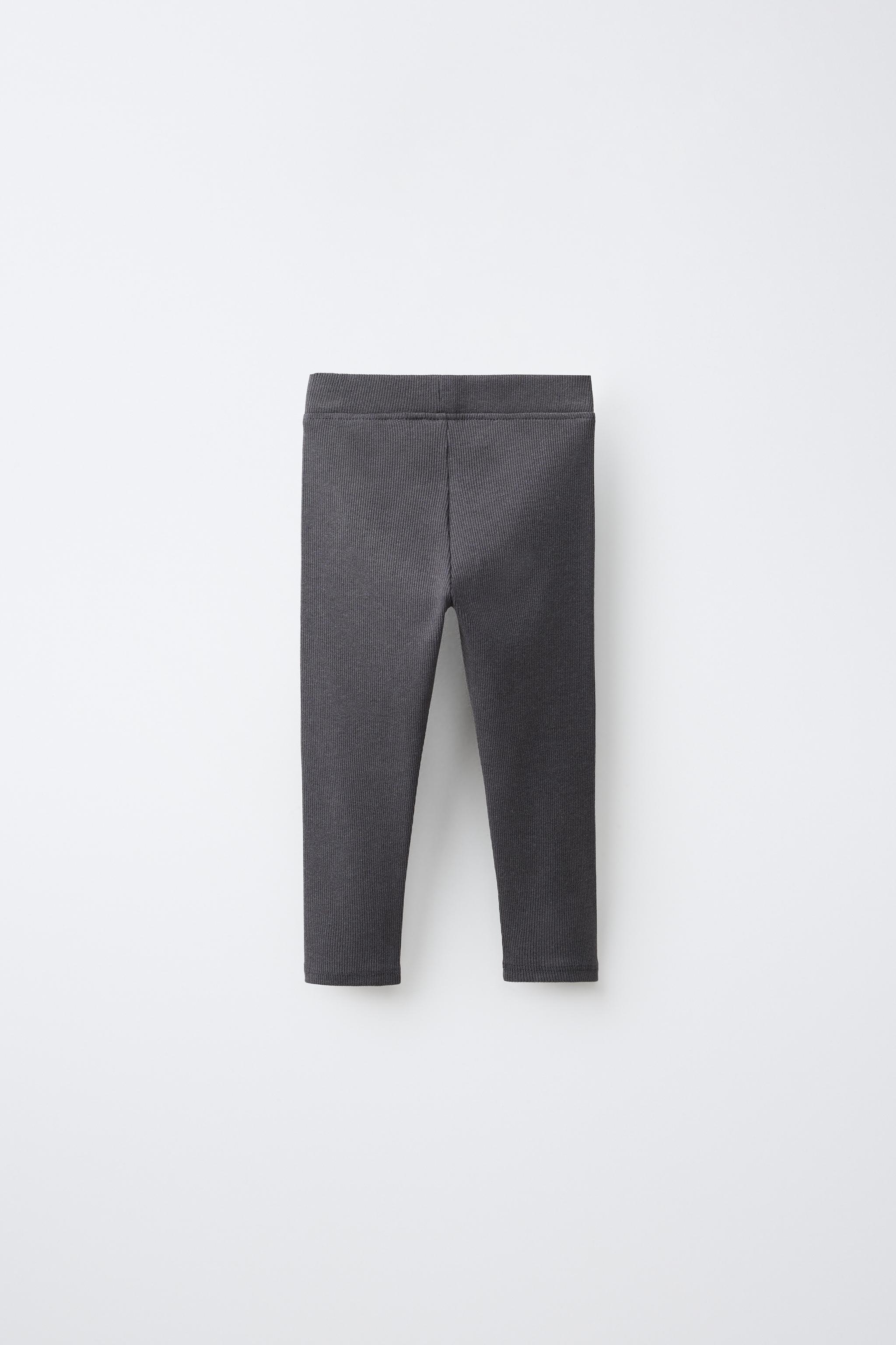 LABEL DETAIL RIBBED LEGGINGS — Dark gray