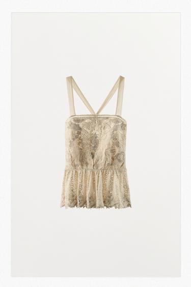 TOP COMBINADO ENCAJE BORDADOS - Crudo de Zara