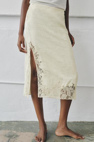 JACQUARD-ROCK MIT SPITZE - Cremefarben von Zara