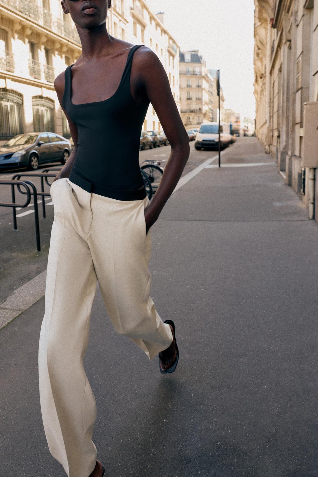 CONTRAST WAIST STRAIGHT LEG PANTS