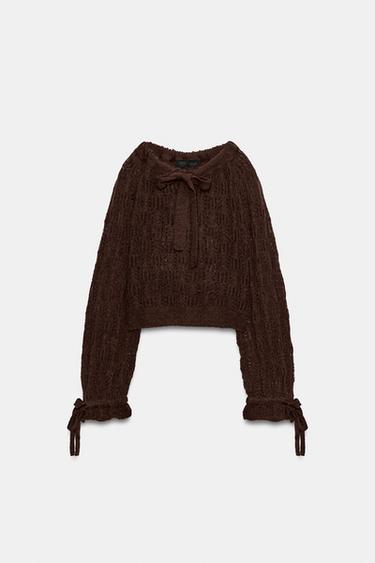 SUÉTER DE MALHA COM LAÇO - Toffee da Zara - Imagem 0