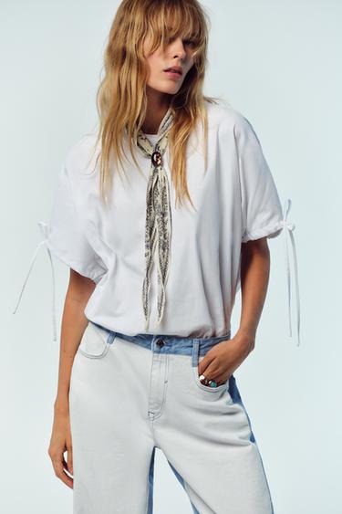 MEDVILNINIAI MARŠKINĖLIAI SU RAIŠTELIAIS – Baltas – „Zara“