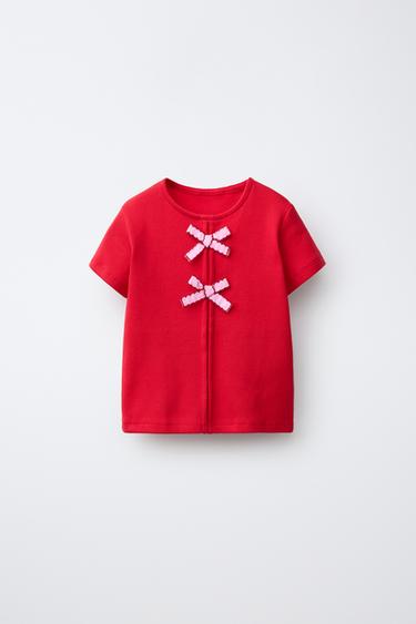 T-SHIRT CANELADA COM LAÇOS - Vermelho da Zara