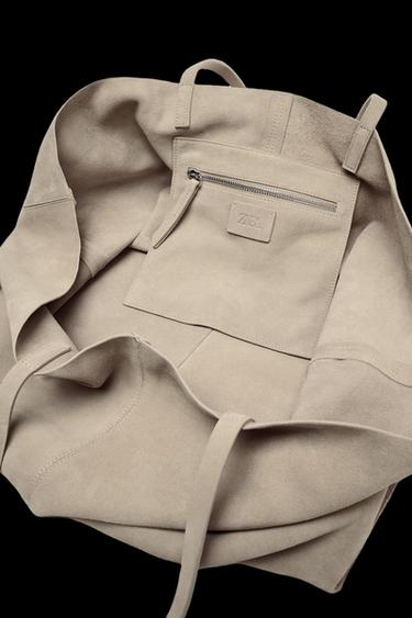 BOLSO PIEL SERRAJE MAXI SHOPPER - ARENA/MARRÓN de Zara