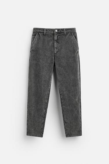 Zara TAPERED CORDUROY PANTS - Dark gray