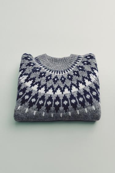 JACQUARD KNIT JUMPER - Grey / Blue by Zara