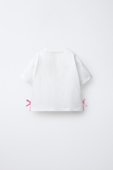 T-SHIRT À LACETS ET CARREAUX VICHY - Blanc cassé de Zara - Image 1