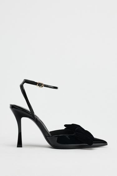 ZAPATO TACÓN LAZO EFECTO TERCIOPELO - Negro de Zara