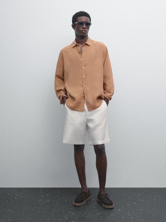 Semi-jogger-fit linen Bermuda shorts