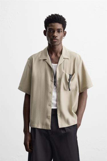 LYOCELL BLEND SHIRT - Olive green by Zara