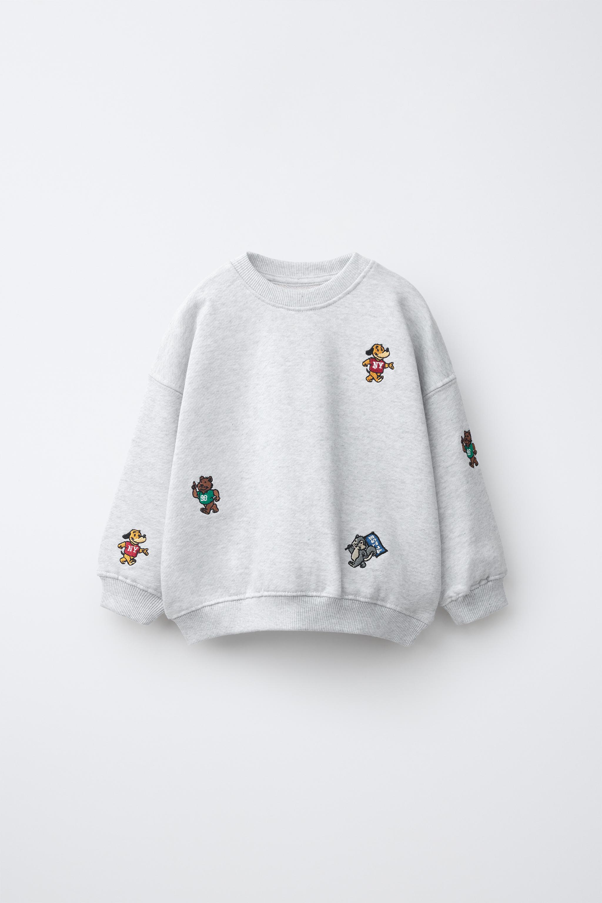 EMBROIDERED ANIMAL SWEATSHIRT — Gray marl
