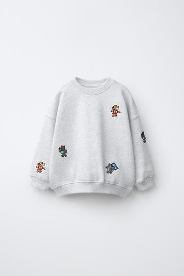 Zara EMBROIDERED ANIMAL SWEATSHIRT - Gray marl
