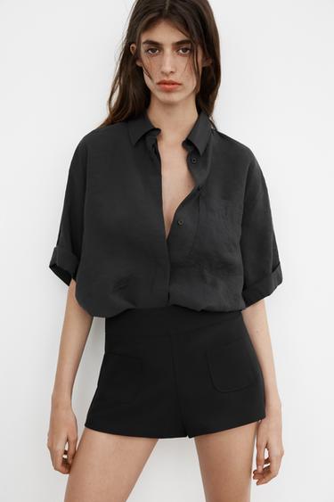 Zara FLOWY POCKET SHIRT - Black
