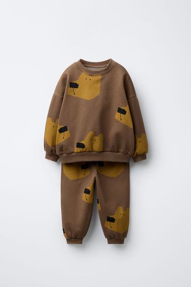 CONJUNTO JOGGING SUDADERA Y PANTALÓN JOGGER OSOS - Marrón / Topo de Zara - Imagen 0
