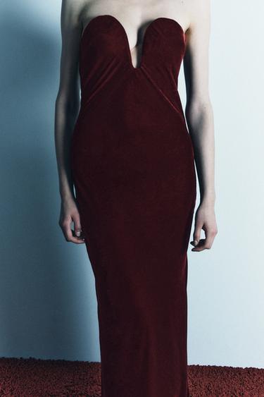 ROBE EN VELOURS BUSTIER LIMITED EDITION - Rouge foncé de Zara - Image 3