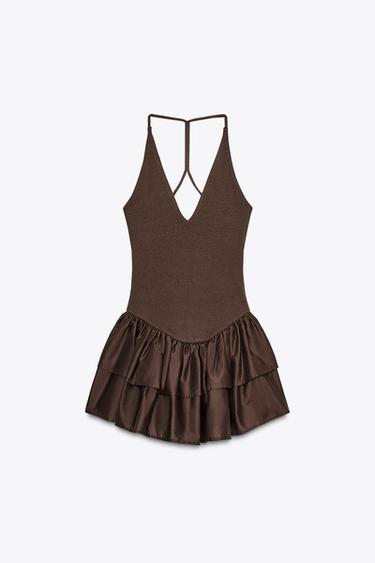 КОМБІНОВАНА СУКНЯ З КОМІРОМ ХАЛЬТЕР - Коричневий Zara
