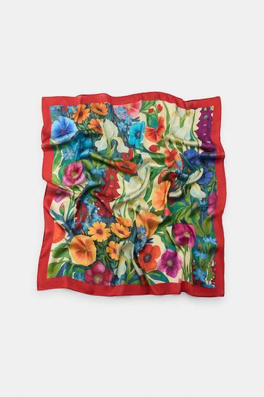 PAÑUELO ESTAMPADO FLORES - Naranja de Zara