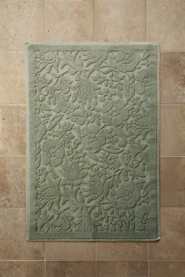 NON-SLIP JACQUARD COTTON BATH MAT - Green / Blue by Zara